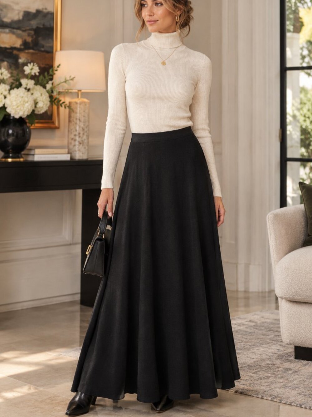 Neiman Marcus 100% Merino Wool Knit A-Line Maxi Skirt made in Canada NWT size M